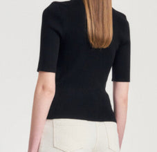 Ribbed Shoulder Button Knit Top