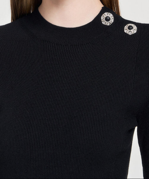 Ribbed Shoulder Button Knit Top