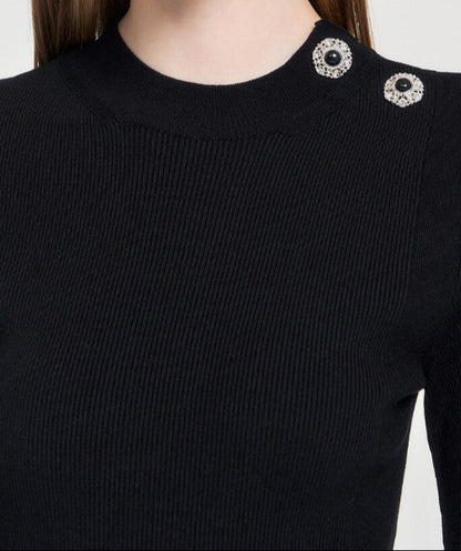 Ribbed Shoulder Button Knit Top