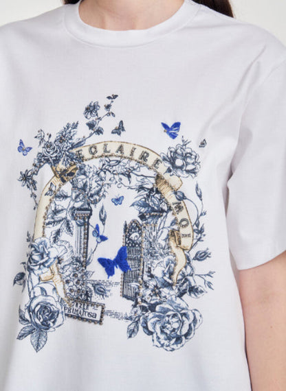 [K-LUX] Printed & Beaded Stretch T-shirt