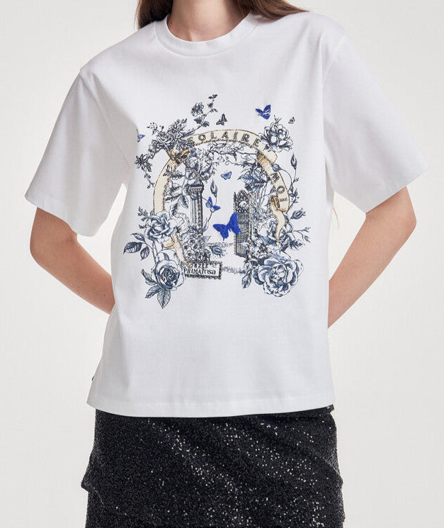 Printed & Beaded Stretch T-shirt