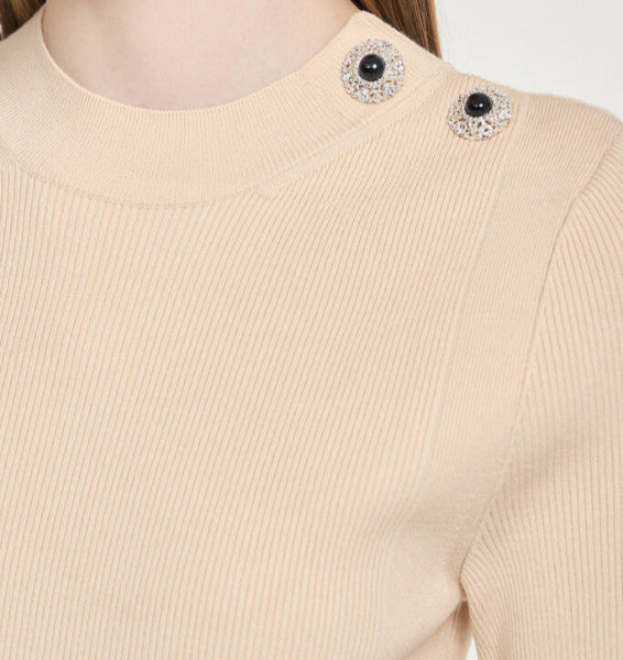 Ribbed Shoulder Button Knit Top