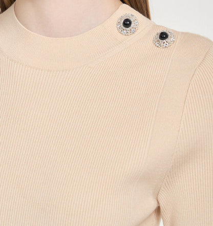 Ribbed Shoulder Button Knit Top