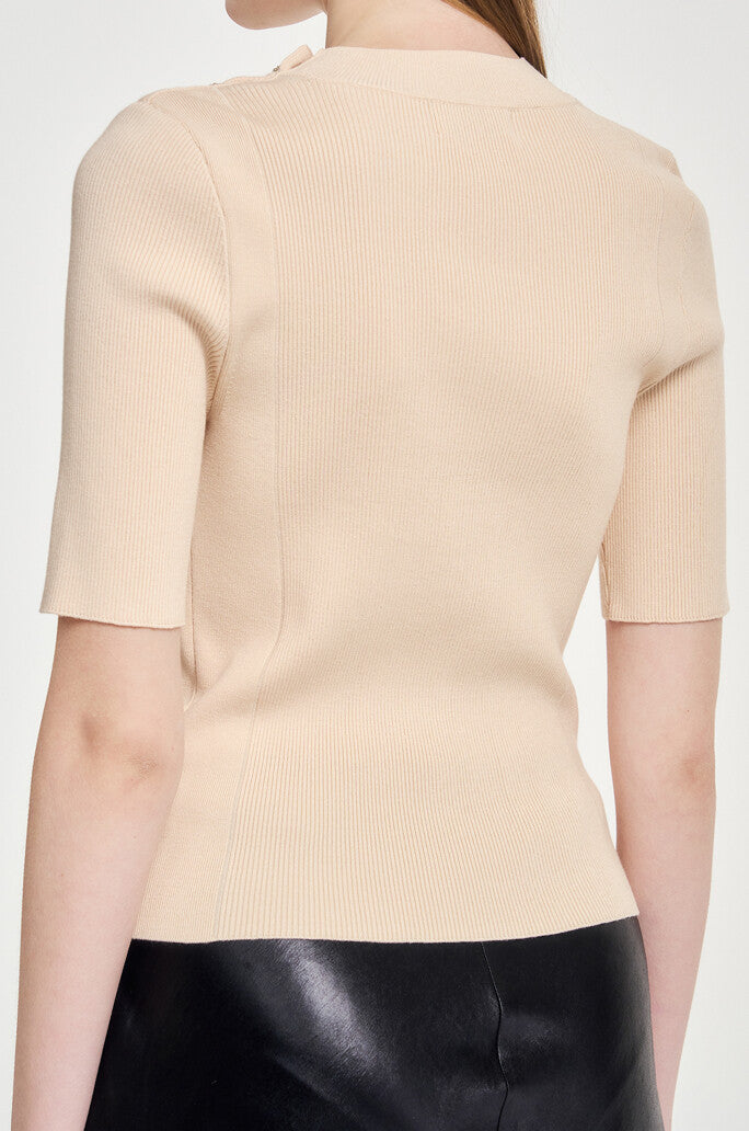 [K-LUX] Ribbed Shoulder Button Knit Top