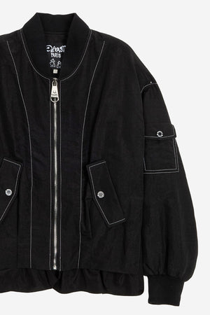 [K-LUX] Ruffle-Trim Nylon Bomber Jacket