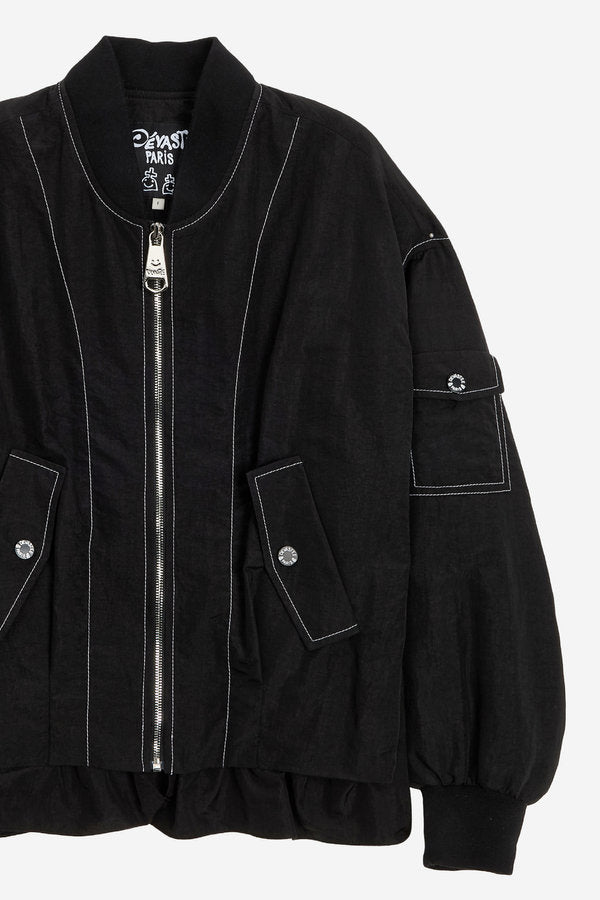 [K-LUX] Ruffle-Trim Nylon Bomber Jacket