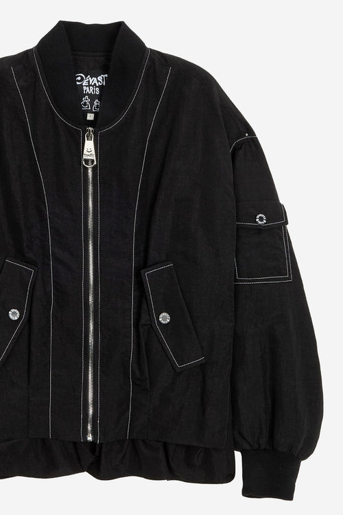 [K-LUX] Ruffle-Trim Nylon Bomber Jacket