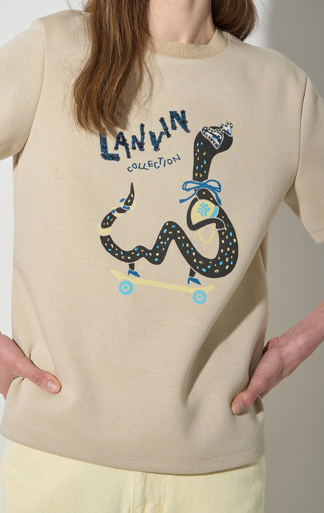 [K-LUX] Embellished Sequin & Bead Print Half Sleeve Top