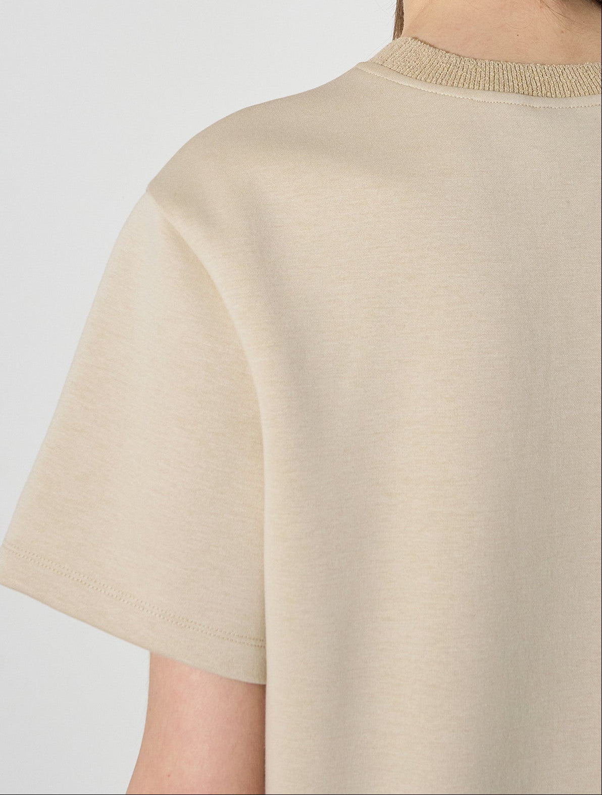 [K-LUX] Embellished Sequin & Bead Print Half Sleeve Top