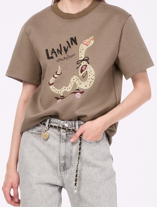 [K-LUX] Embellished Sequin & Bead Print Half Sleeve Top