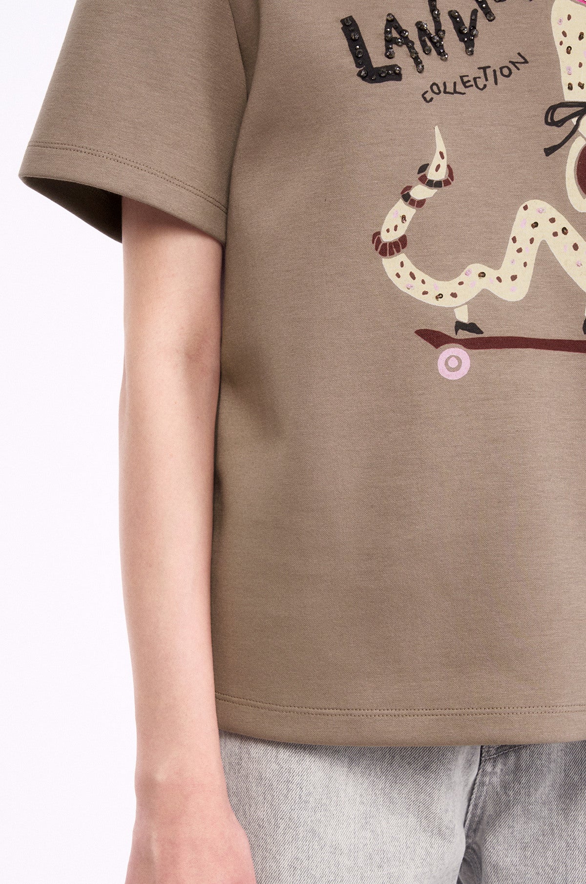 [K-LUX] Embellished Sequin & Bead Print Half Sleeve Top