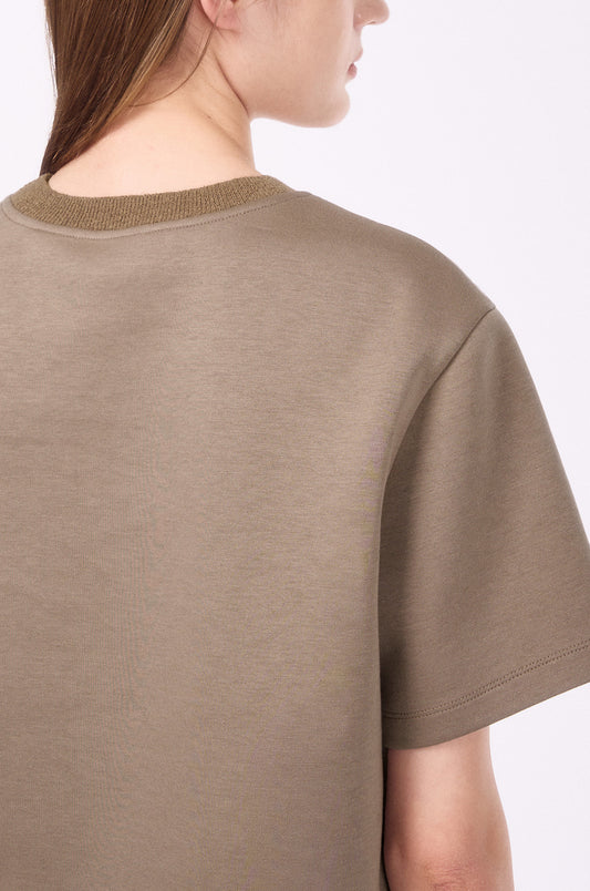 [K-LUX] Embellished Sequin & Bead Print Half Sleeve Top