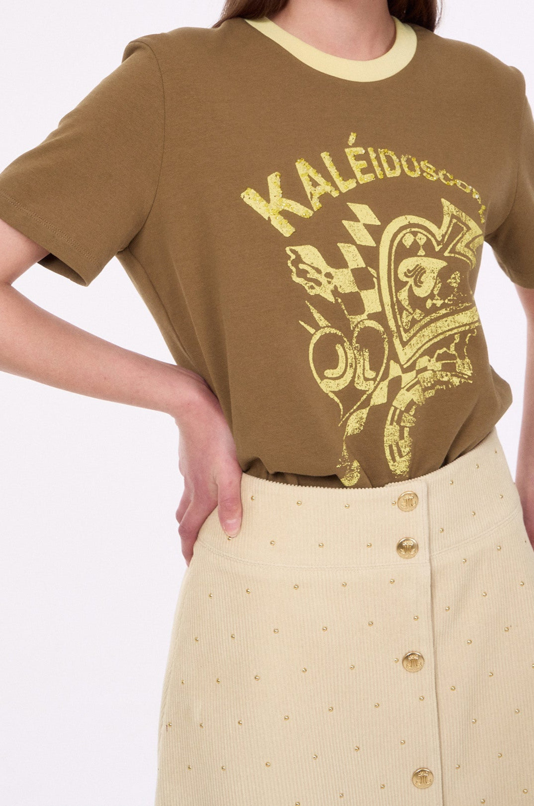 [K-LUX] Beaded Printed Half Sleeve Tee
