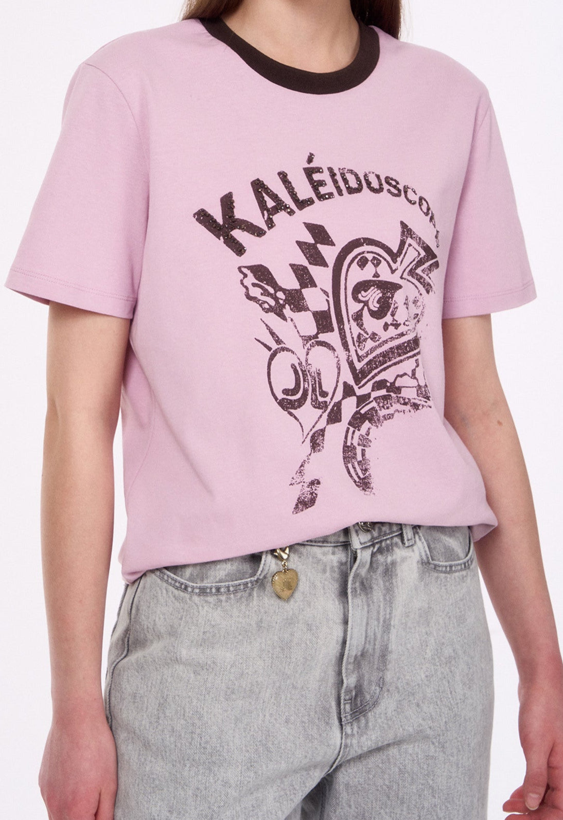 [K-LUX] Beaded Printed Half Sleeve Tee