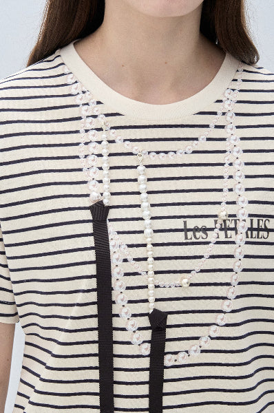 [K-LUX]Detachable Pearl Strap T-Shirt