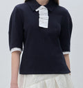 [K-LUX] Detachable Textured Block Collar Top