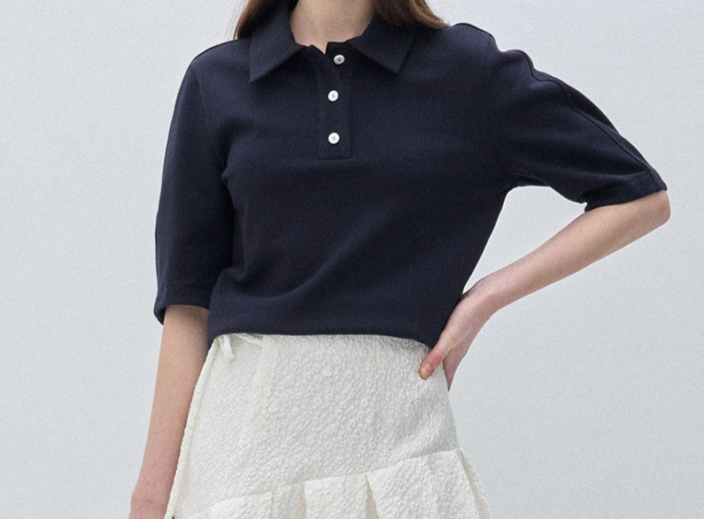 [K-LUX] Detachable Textured Block Collar Top