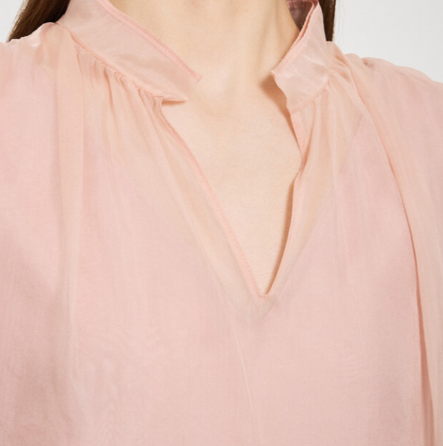 Silk Blend See-though Tie Blouse