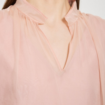 Silk Blend See-though Tie Blouse