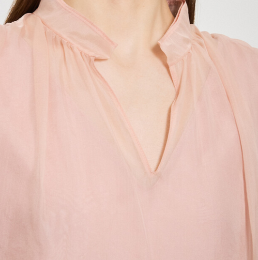 Silk Blend See-though Tie Blouse