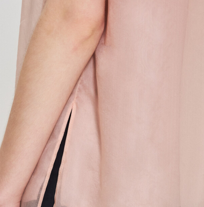 Silk Blend See-though Tie Blouse