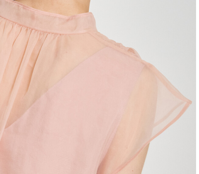 Silk Blend See-though Tie Blouse