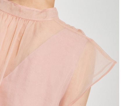 Silk Blend See-though Tie Blouse
