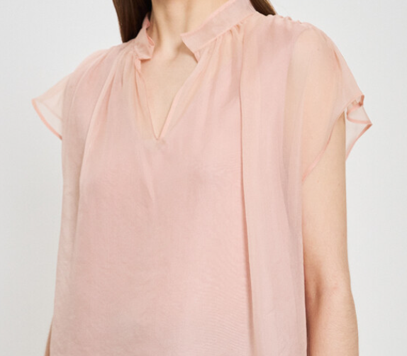 Silk Blend See-though Tie Blouse